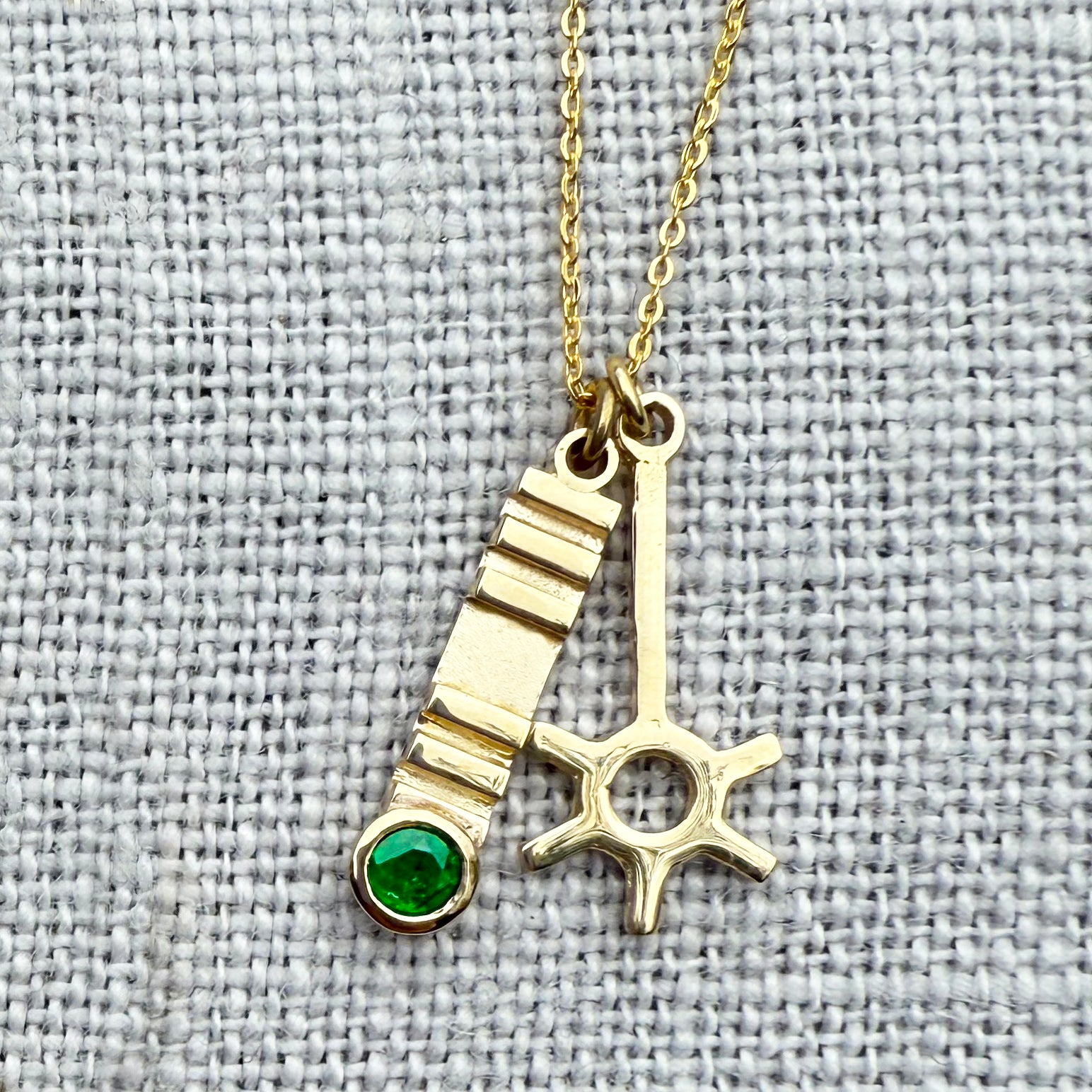 Emerald & Gold Charm Necklace