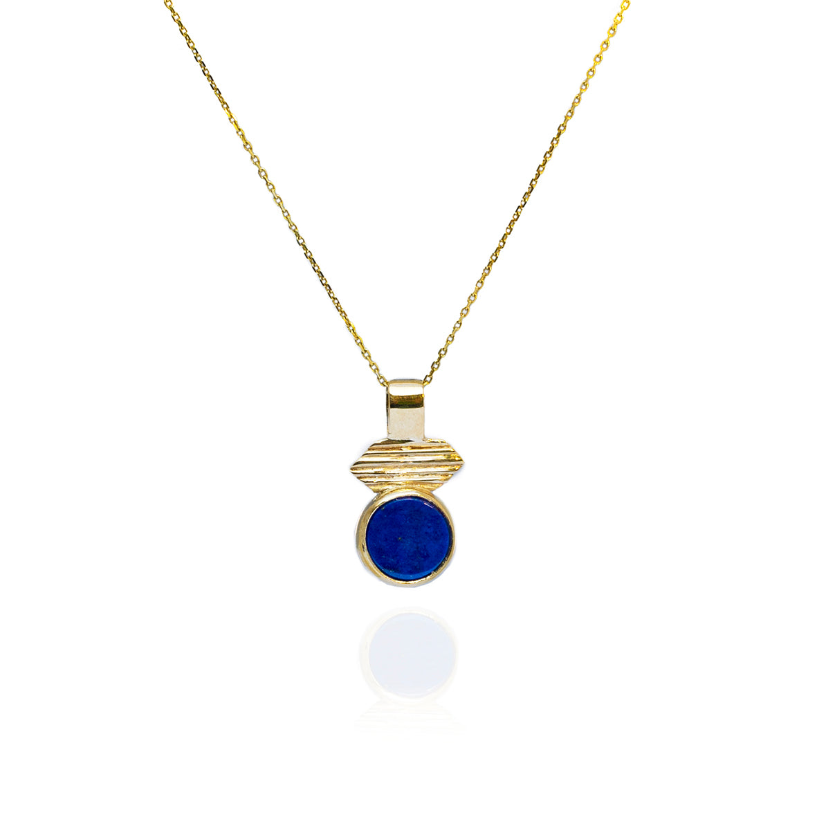 Gold Textured Necklace with Lapis Lazuli