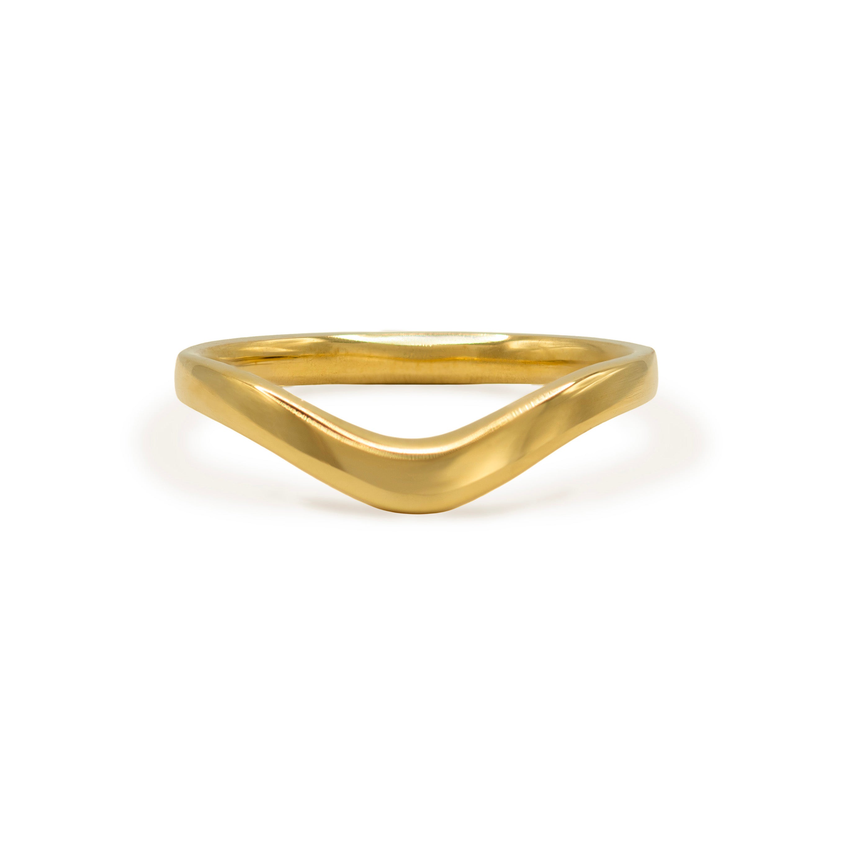 18ct yellow gold Curved Wedding Ring with a soft wide curve, shown on a white background.