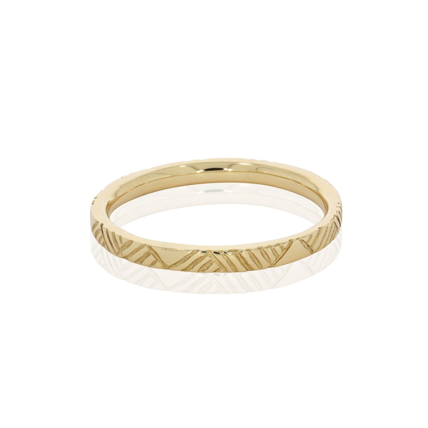 Close-up of the fretwork pattern on the Pathfinder Patterned Gold Ring