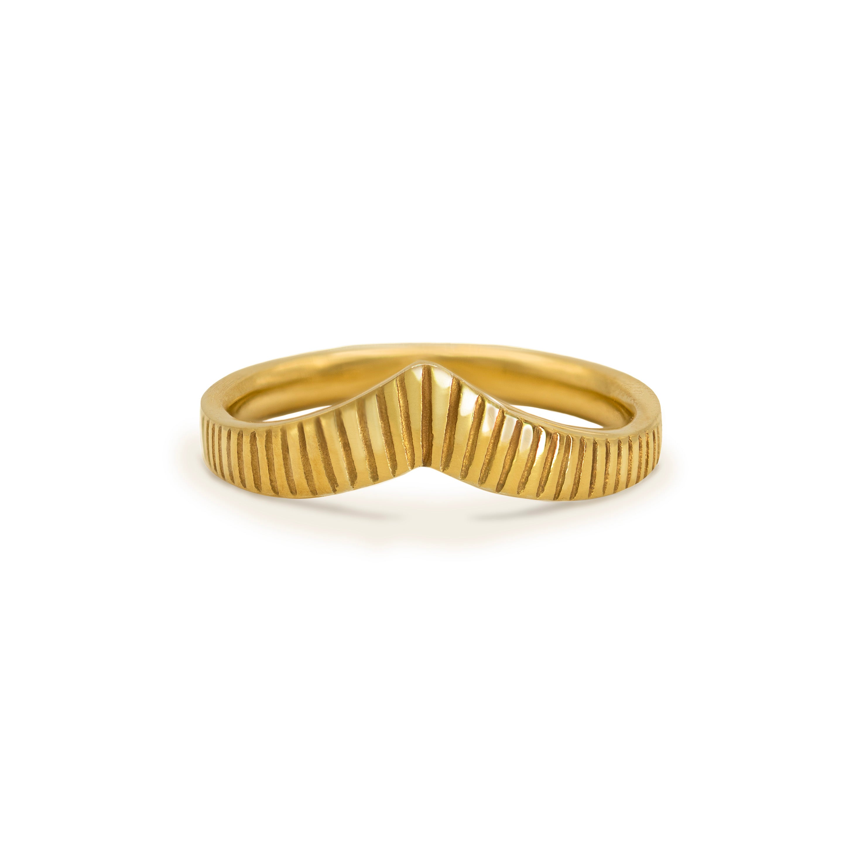 Linear Engraved Gold Wishbone Ring
