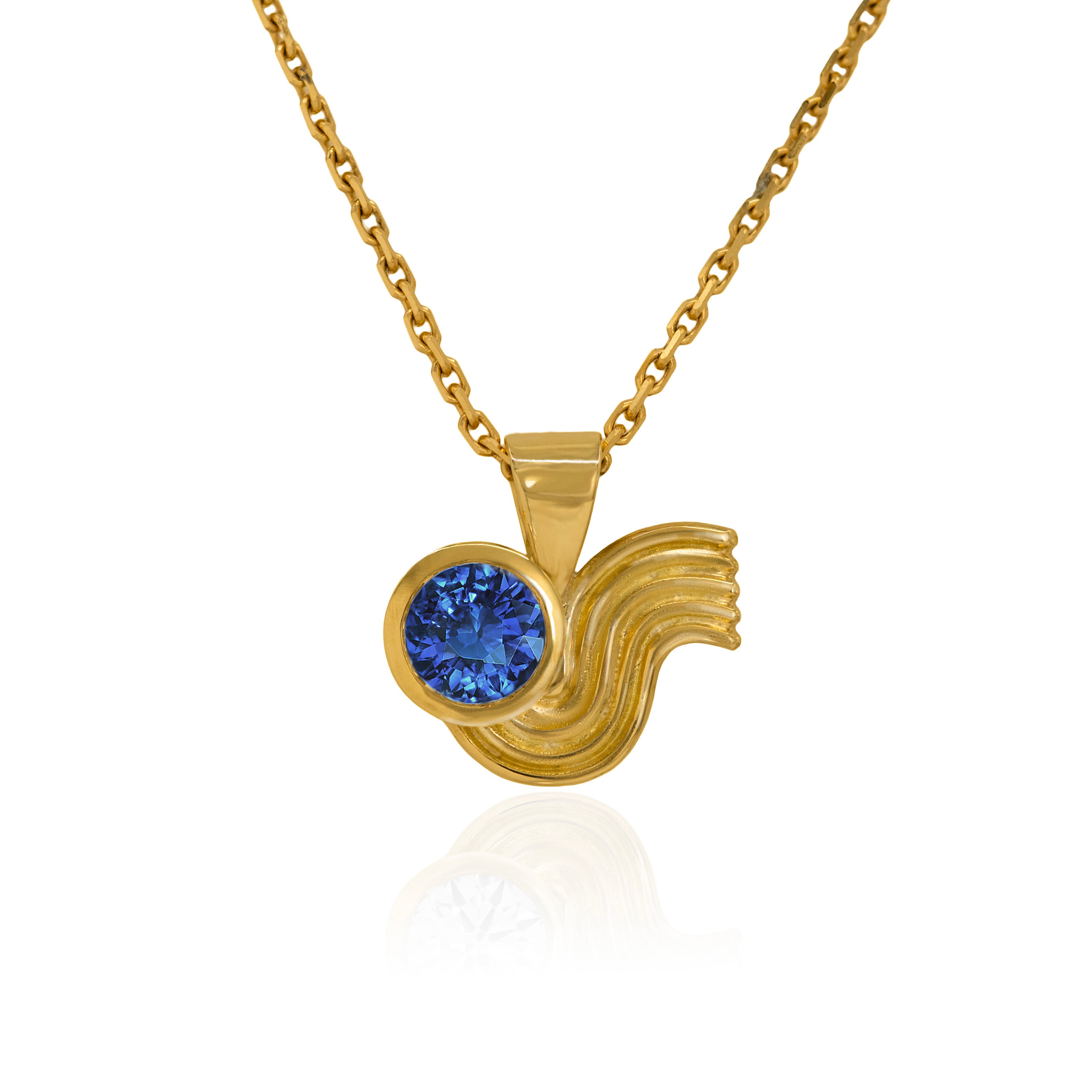 Sapphire Solitaire Wave Necklace