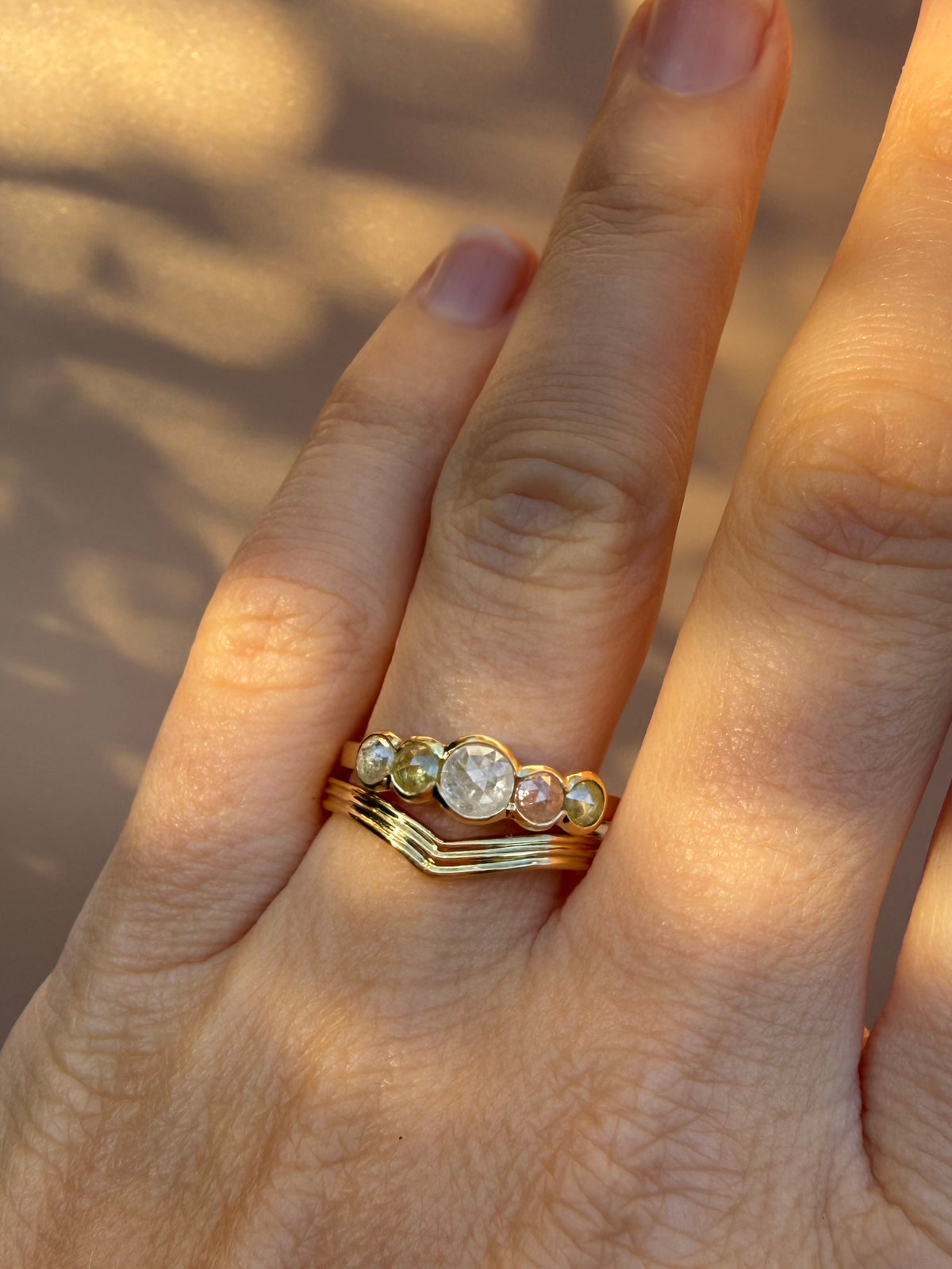 18ct Gold & Rose-Cut Diamond Quintet Ring