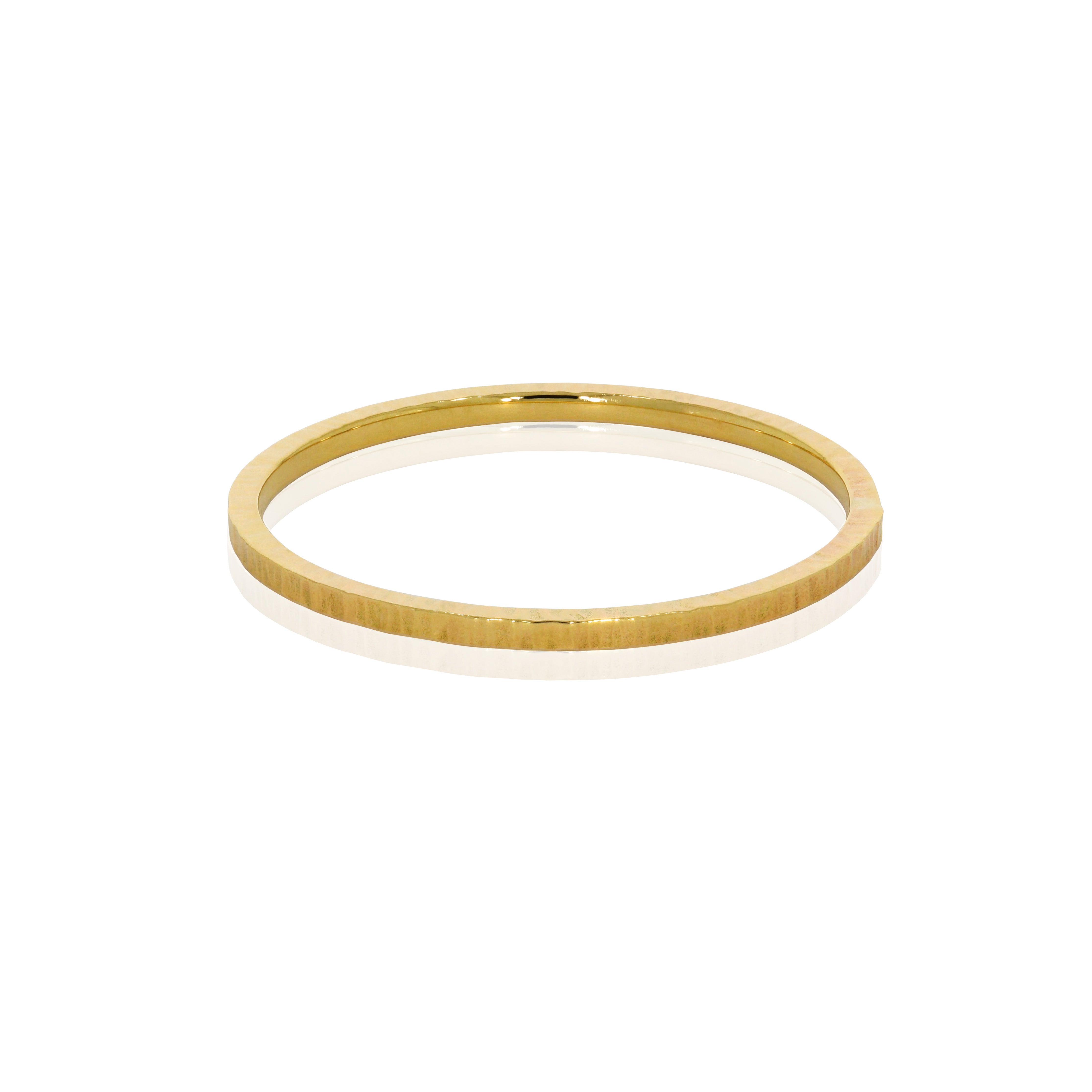 Striated Band Ring - Fine with a fine hammered texture on a slim square-profile gold band, shown on a white background.