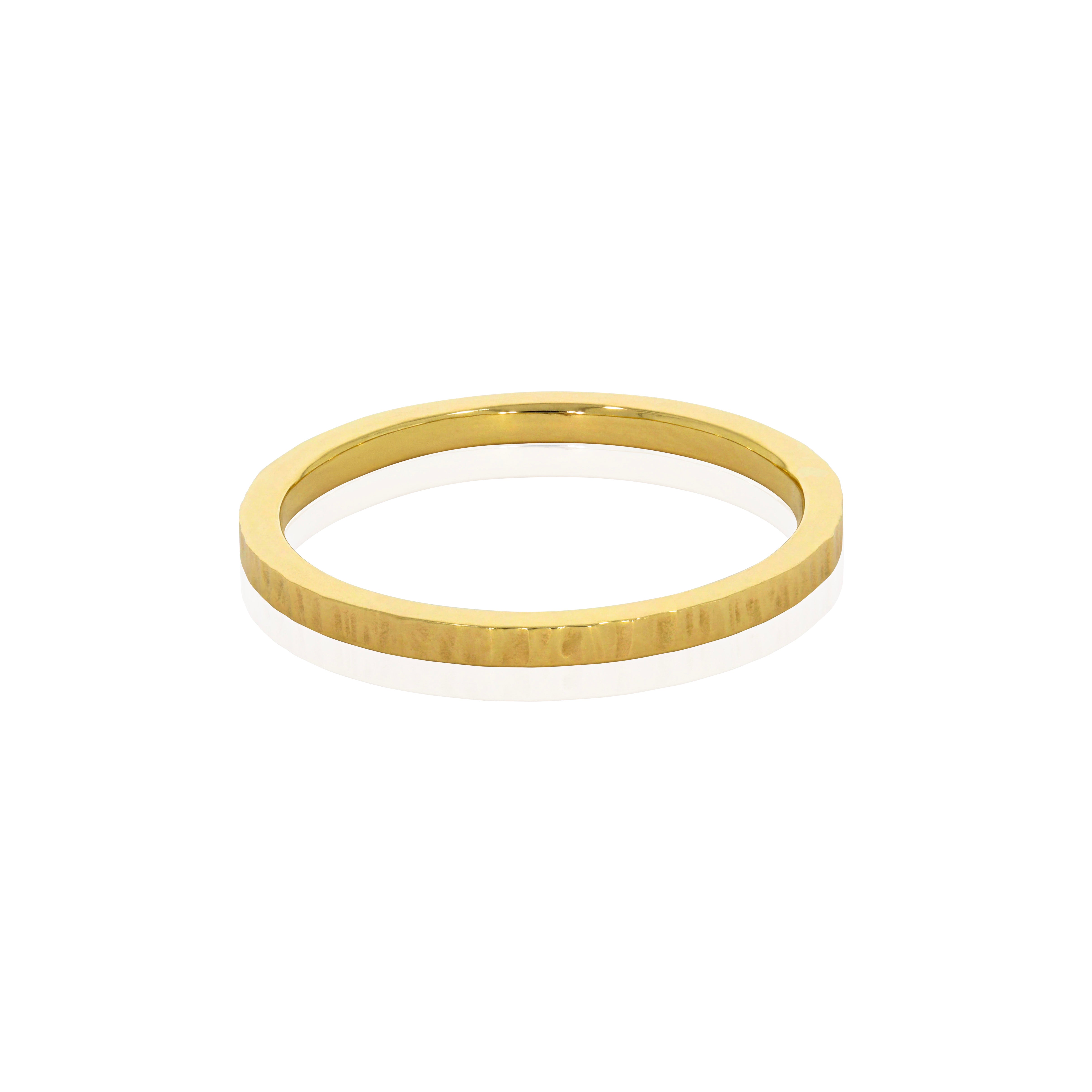 Striated Band Ring - Medium with a fine hammered texture on a square-profile gold band, shown on a white background.