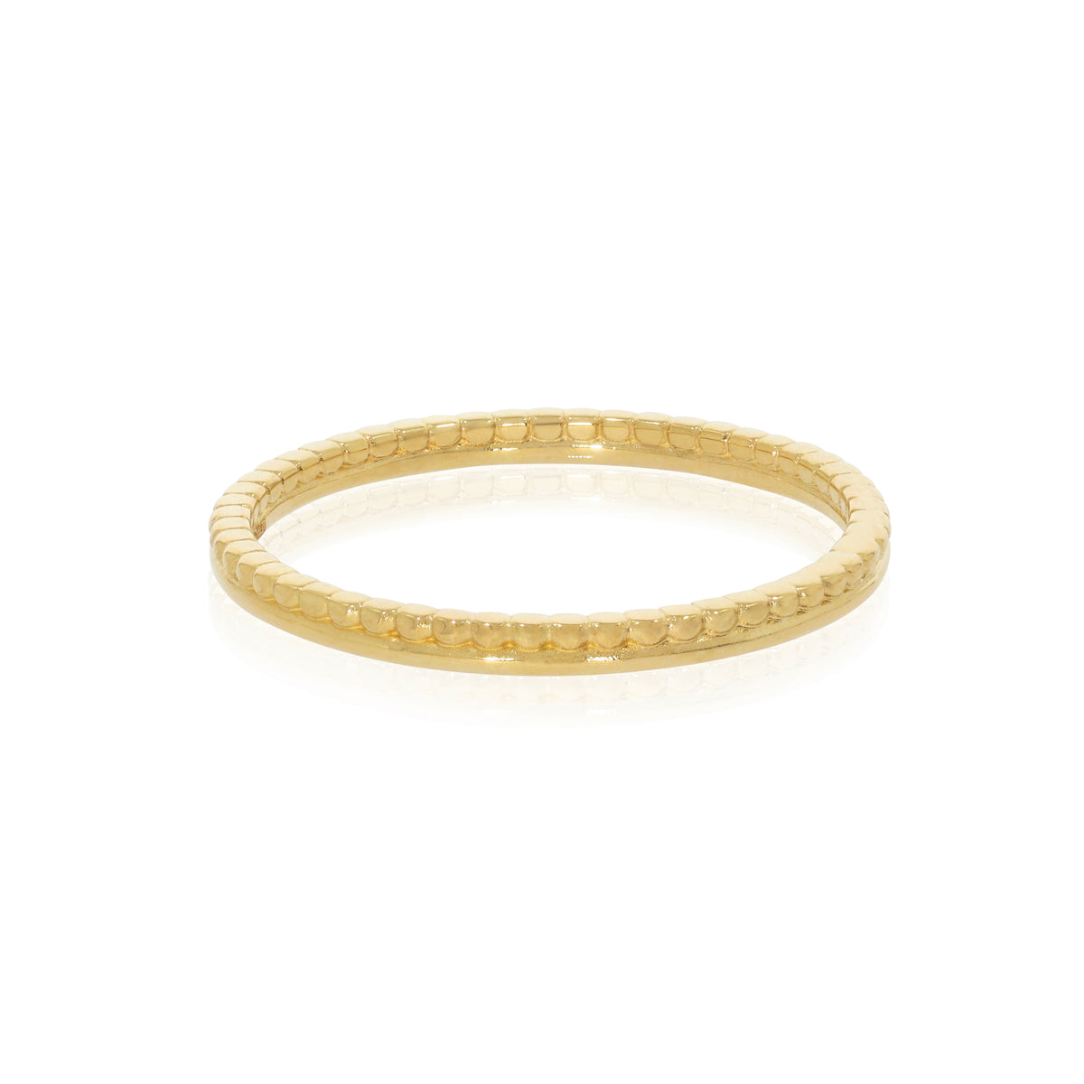 Gold ring with one half beaded texture and one half plain polished band